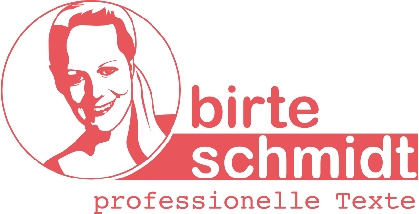 Das Logo von Birte Schmidt zeigt die Silhouette von ihrem Gesicht zusammen mit ihrem Namen und dem Zusatz »professionelle Texte«